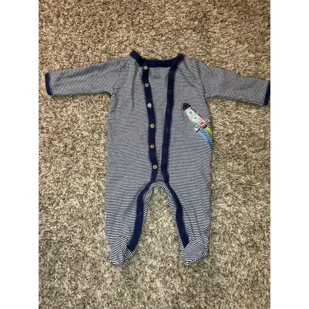 Carter's Baby Boy 3M Footed Sleeper Pajamas Navy White Stripes Rocket Ship - Picture 4 of 10